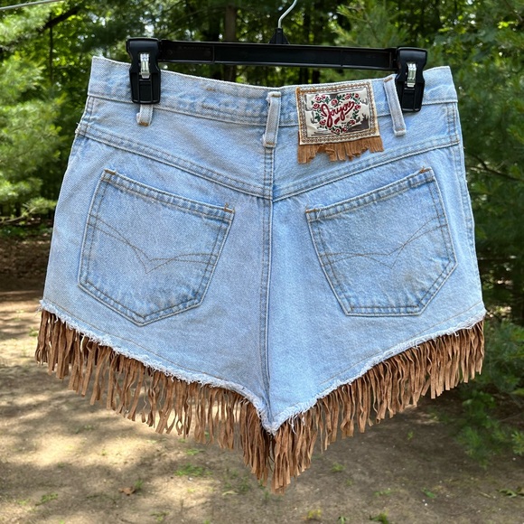 80s Joujou Western Denim Fringe Shorts - Picture 2 of 13